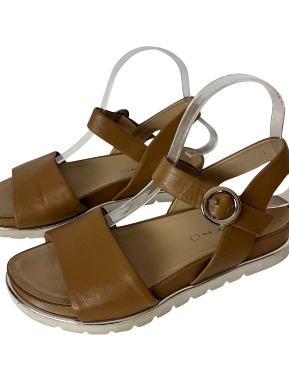 Wirth sport sandals ankle strap Tan leather silver women’s size 8